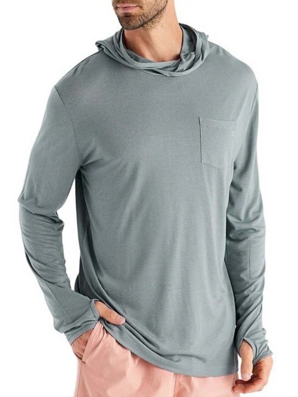 Free Fly Men’s Medium Light Gray Long-Sleeve Hooded Shirt